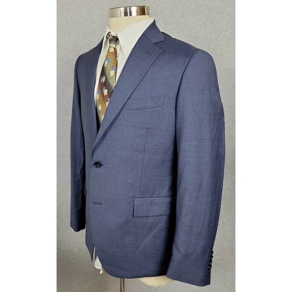 Angelo Nardelli Mens Blue Wool Micro Check Blazer Sport Coat Italy Size 44R